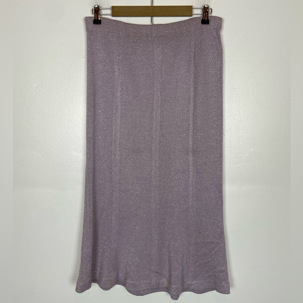Donna Vinci Wool Blend Knit Midi Skirt Sz 8 Lilac Metallic Silver‎ Elastic Waist